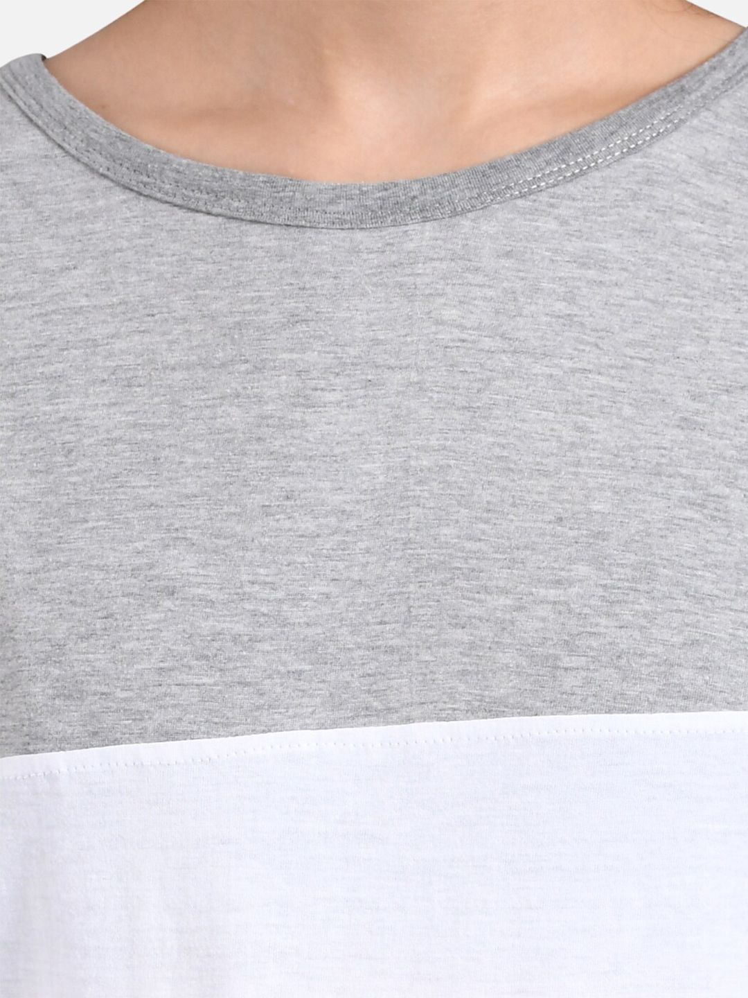 Kotty Women Grey Colourblocked Round Neck T-shirt