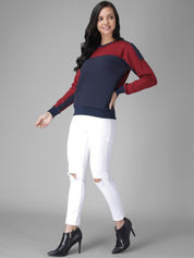 Kotty Women Maroon & Blue Colourblocked Sweatshirt