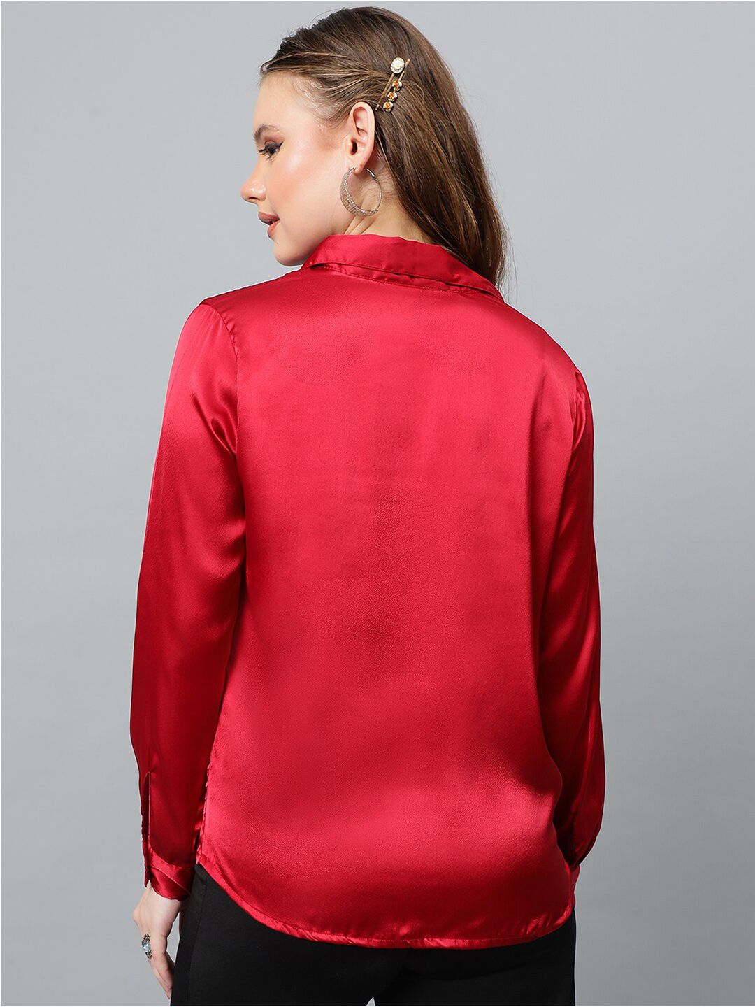 KOTTY BIZwear Maroon Relaxed Spread Collar Satin Casual Shirt