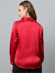 KOTTY BIZwear Maroon Relaxed Spread Collar Satin Casual Shirt