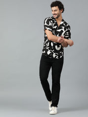 Kotty Men Cuban Collar Abstract Printed Casual Shirt