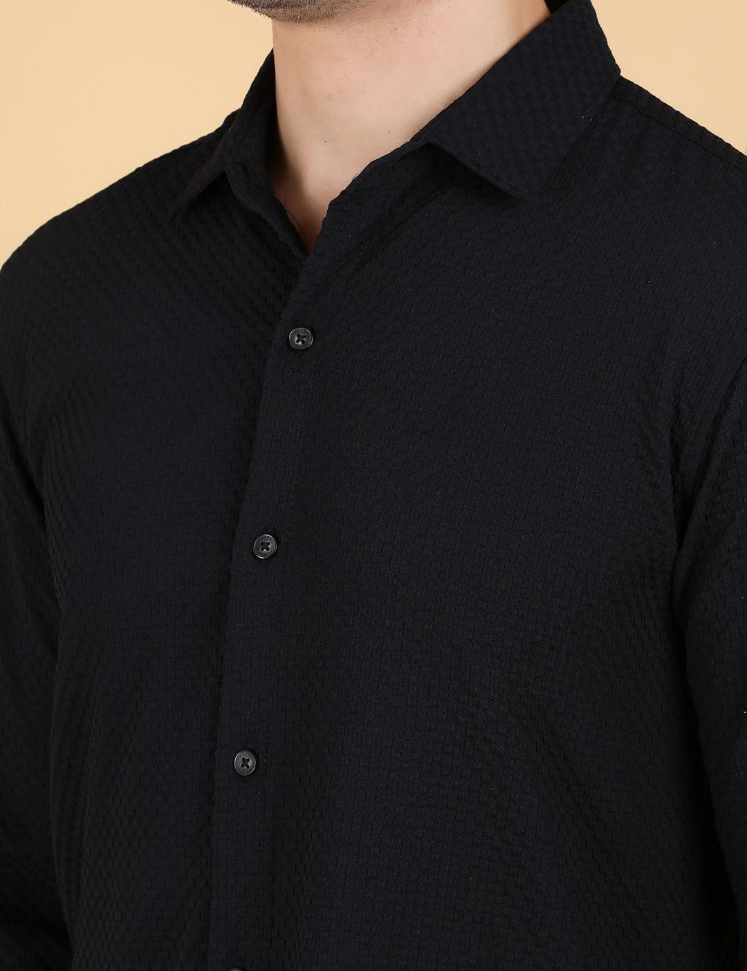 Kotty Men Relaxed Fit Spread Collar Textured Cotton Casual Shirt