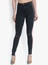 Kotty Women Black Skinny Fit High-Rise Slash Knee Stretchable Jeans