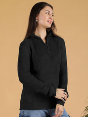 Kotty Women Ribbed Mock Collar Full Sleeve Pullover Sweaters