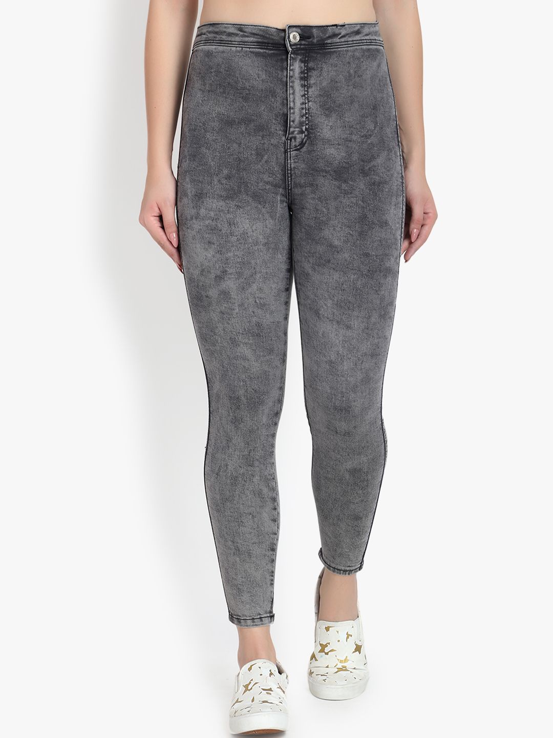 Kotty Women Charcoal Grey Skinny Fit High-Rise Clean Look Stretchable Cropped Jeans