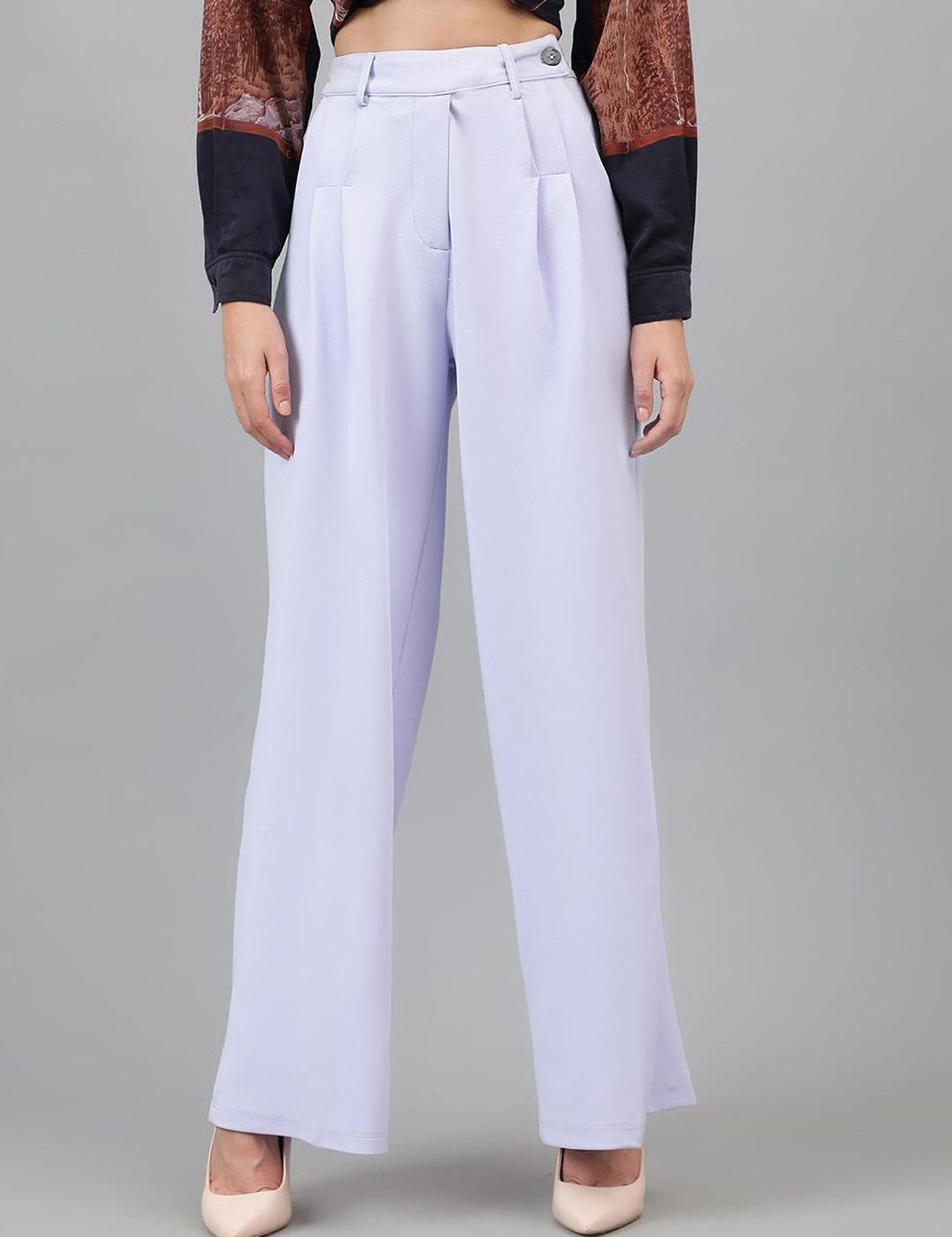 Kotty Women Purple Relaxed Straight Leg Straight Fit Easy Wash Pleated Trousers