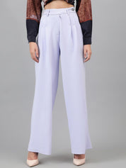 Kotty Women Purple Relaxed Straight Leg Straight Fit Easy Wash Pleated Trousers