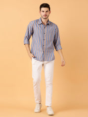Kotty Men Relaxed Spread Collar Striped Casual Shirt