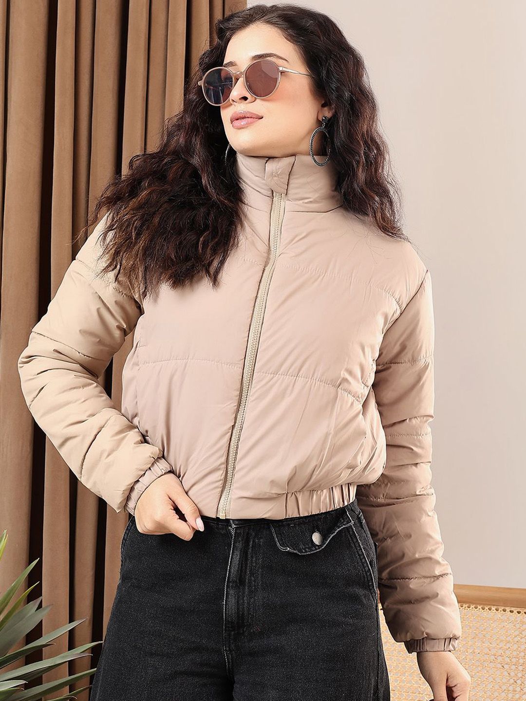 Kotty Women Mock Collar Solid Casual Puffer Insulator Jacket
