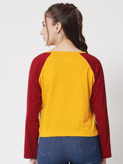 Kotty Women Yellow & Red Colourblocked T-shirt