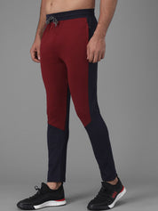 Kotty Men Maroon & Navy Blue Colourblocked Track Pants
