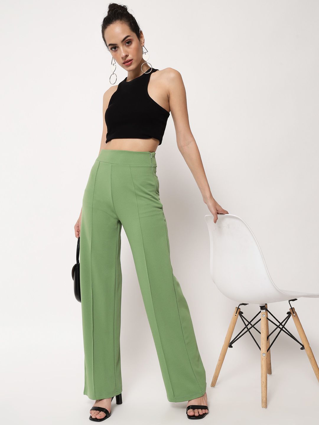 Kotty Women Pack Of 2 Relaxed Straight Fit High-Rise Easy Wash Trousers