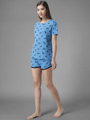 Kotty Women Blue & Black Printed Night suit