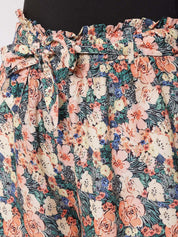 Kotty Women Peach-Coloured Floral Printed Relaxed High-Rise Trousers