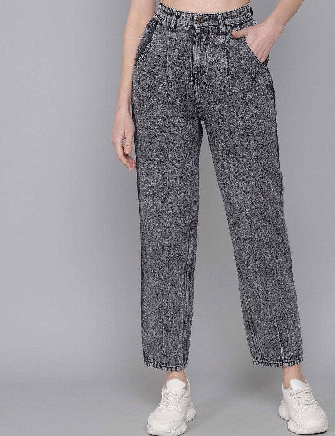 Kotty Women Straight Fit High-Rise Heavy Fade Stretchable Jeans