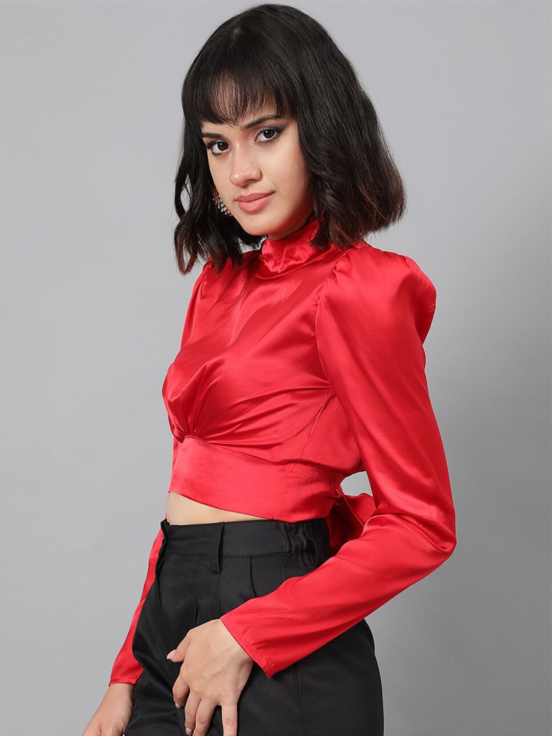Kotty Red Satin Crop Regular Top