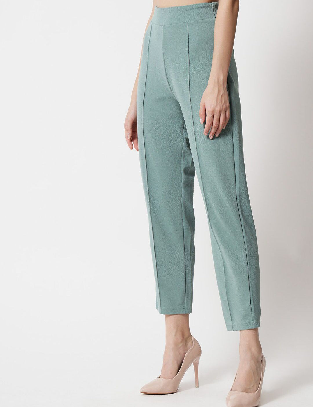 Kotty Women Green Relaxed Straight Fit High-Rise Easy Wash Trousers