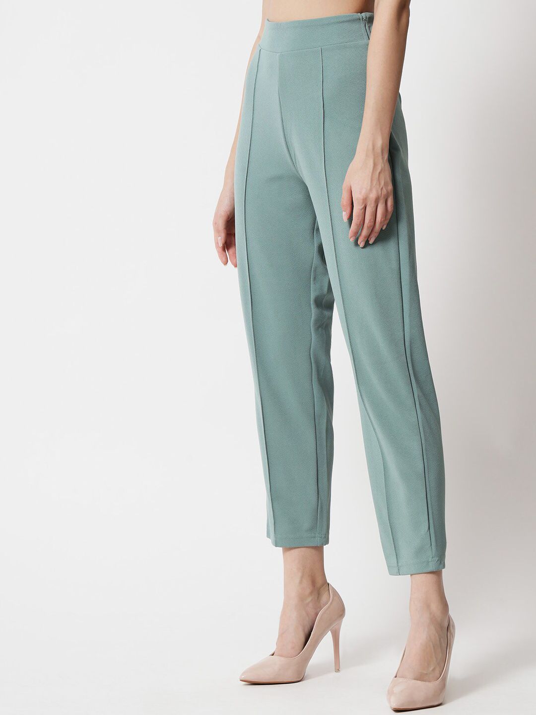 Kotty Women Green Relaxed Straight Fit High-Rise Easy Wash Trousers