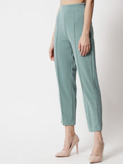 Kotty Women Green Relaxed Straight Fit High-Rise Easy Wash Trousers