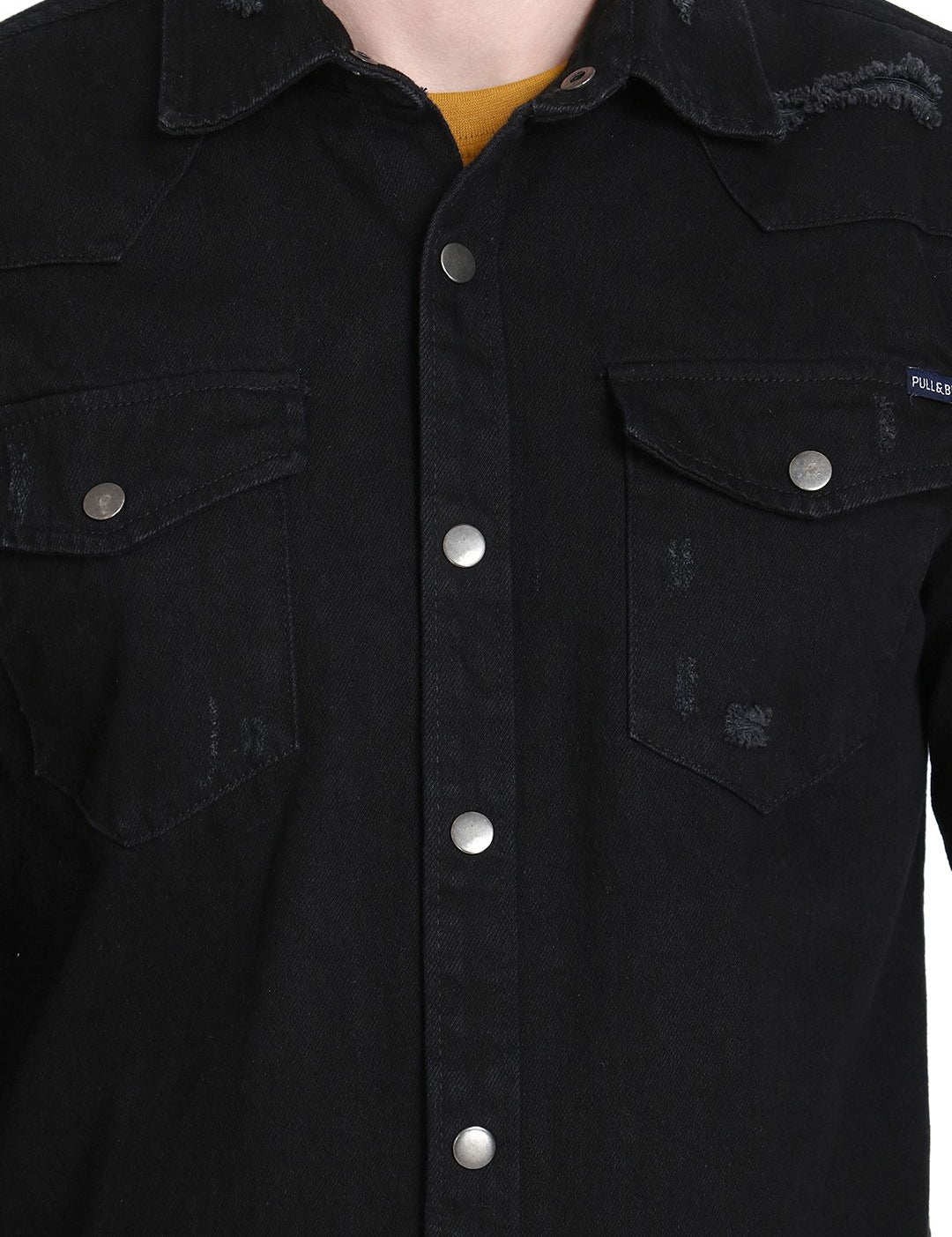 Kotty Men Black Regular Fit Solid Casual Shirt