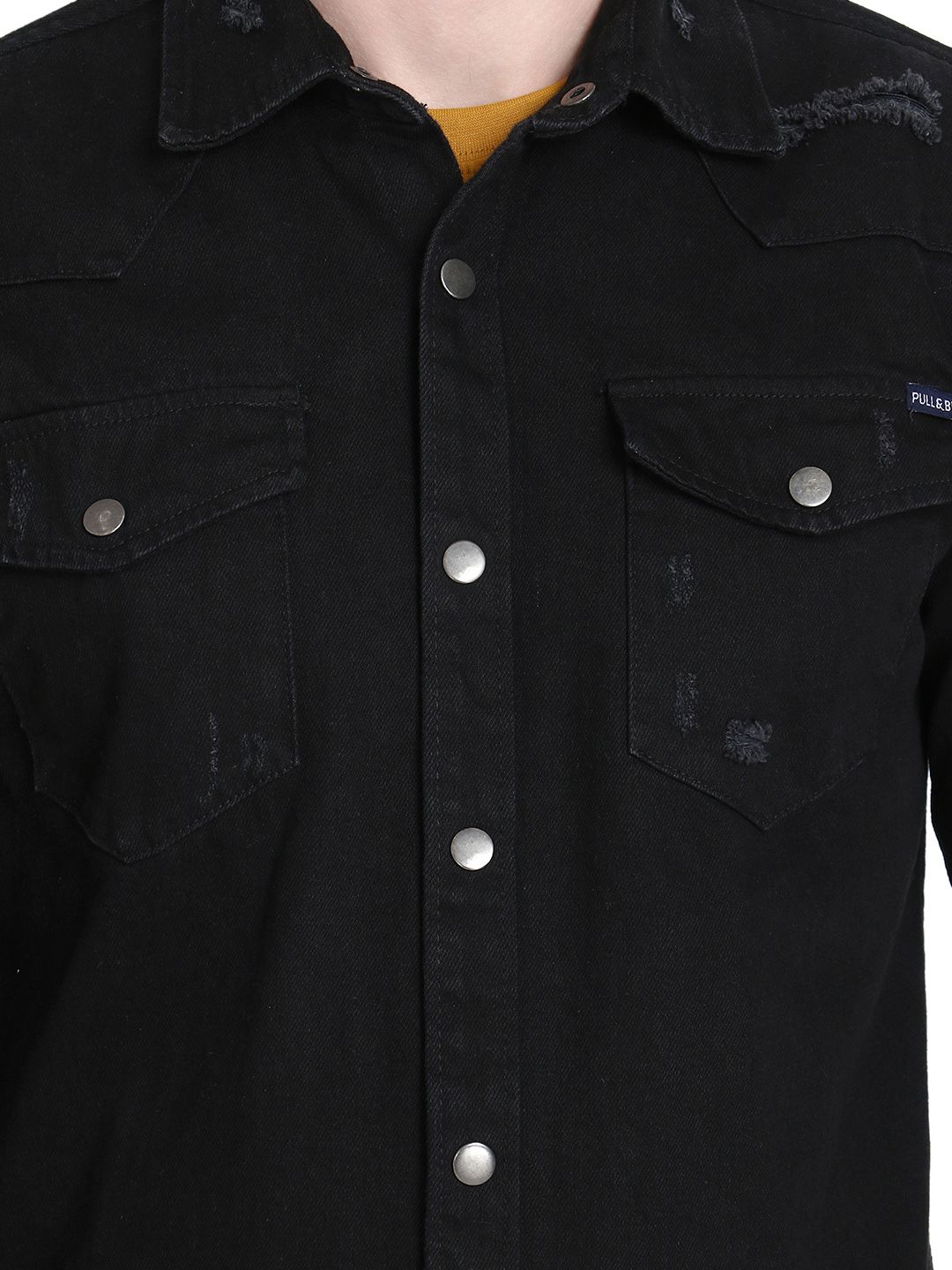 Kotty Men Black Regular Fit Solid Casual Shirt