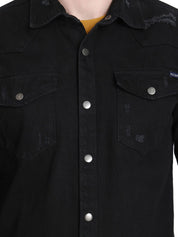 Kotty Men Black Regular Fit Solid Casual Shirt