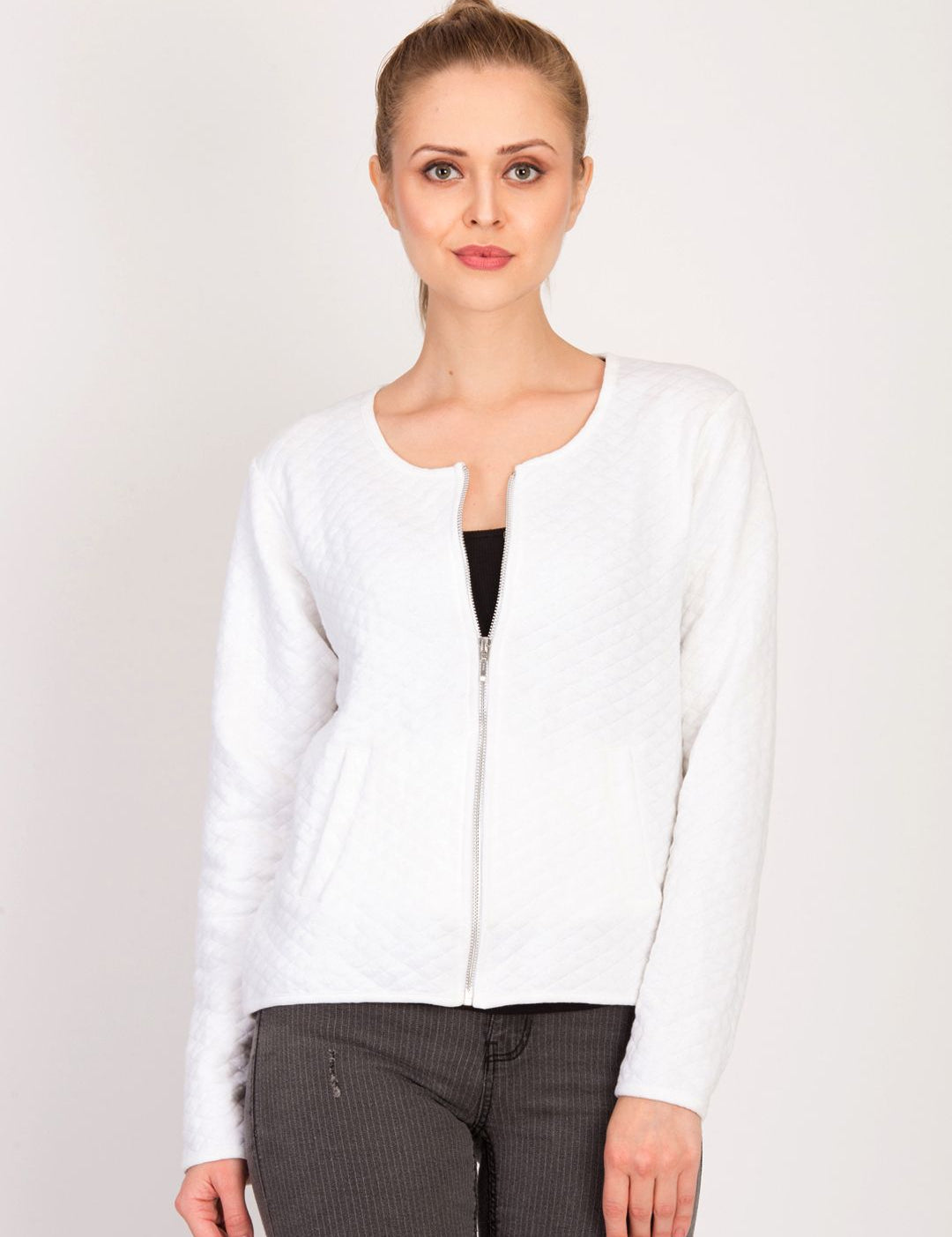 Kotty Women White Self Design Open Front Jacket