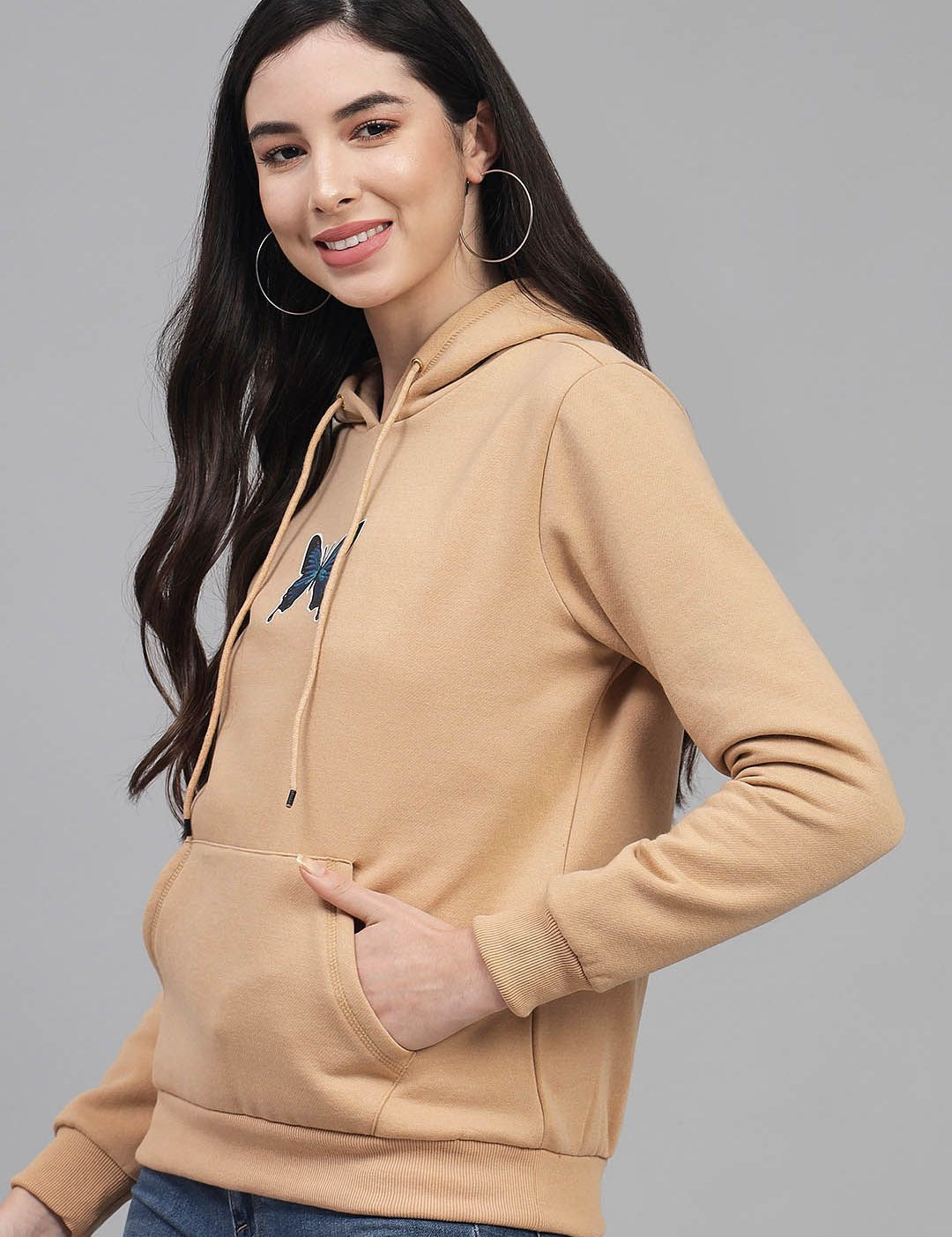 Kotty Women Beige Hooded Sweatshirt
