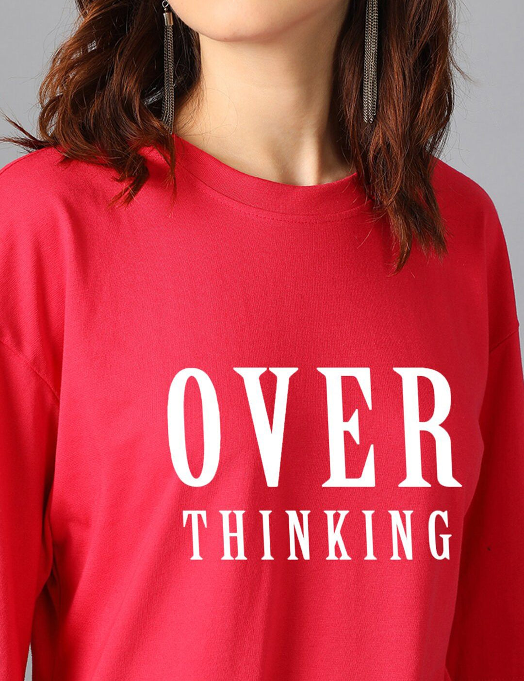 Kotty Red Typography Printed Oversized T-shirt