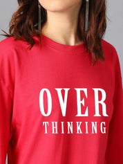Kotty Red Typography Printed Oversized T-shirt