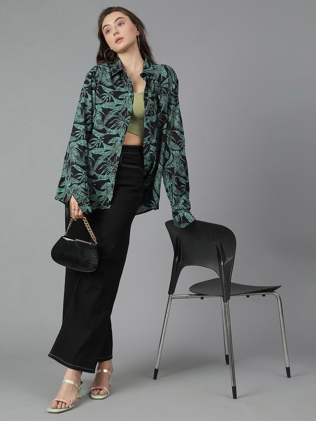 Kotty Women Spread Collar Floral Printed Cotton Oversized Casual Shirt