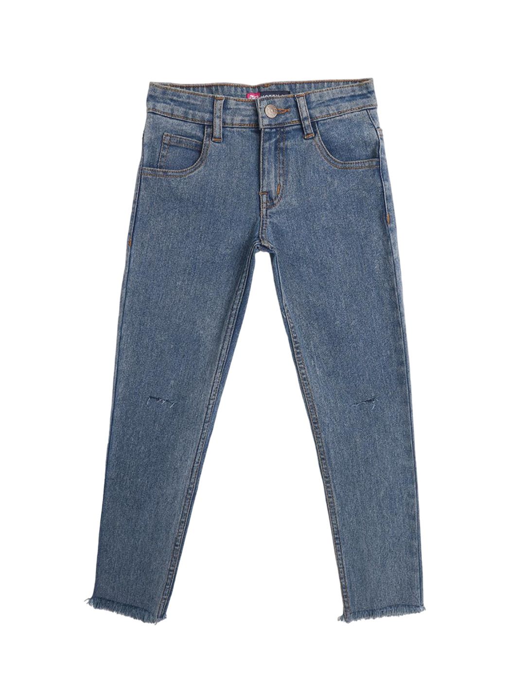 Kotty Girls Black Mid-Rise Clean Look Cotton Stretchable Jeans