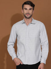 Kotty White & Grey New Checked Spread Collar Casual Shirt
