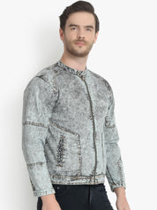 Kotty Men Charcoal Grey Solid Denim Jacket