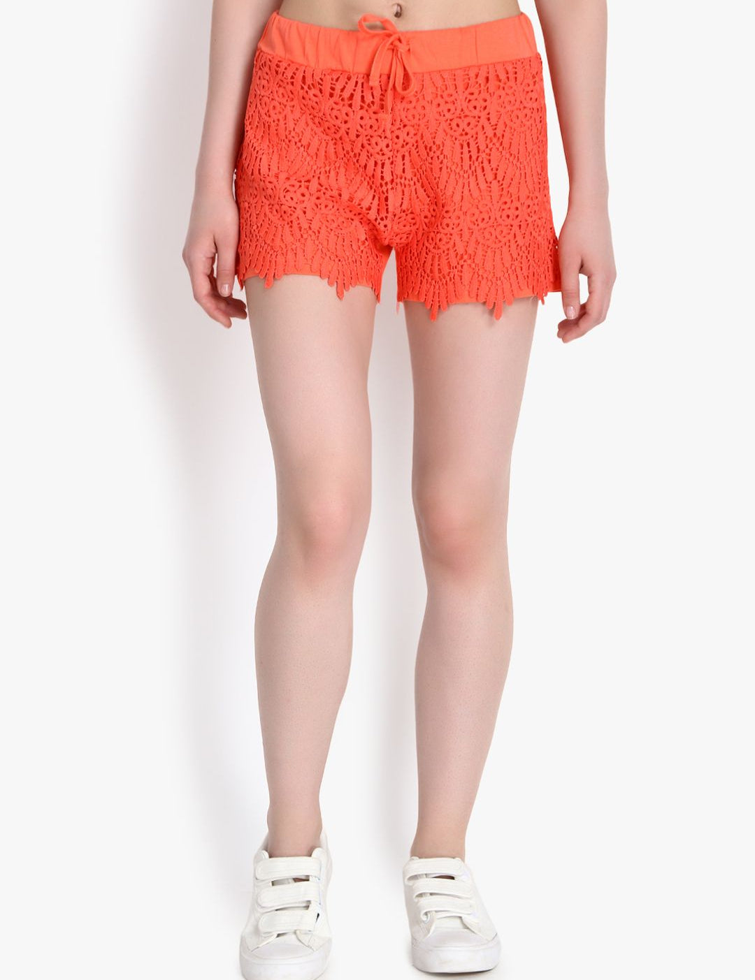Kotty Women Orange Self Design Regular Fit Hot Pants