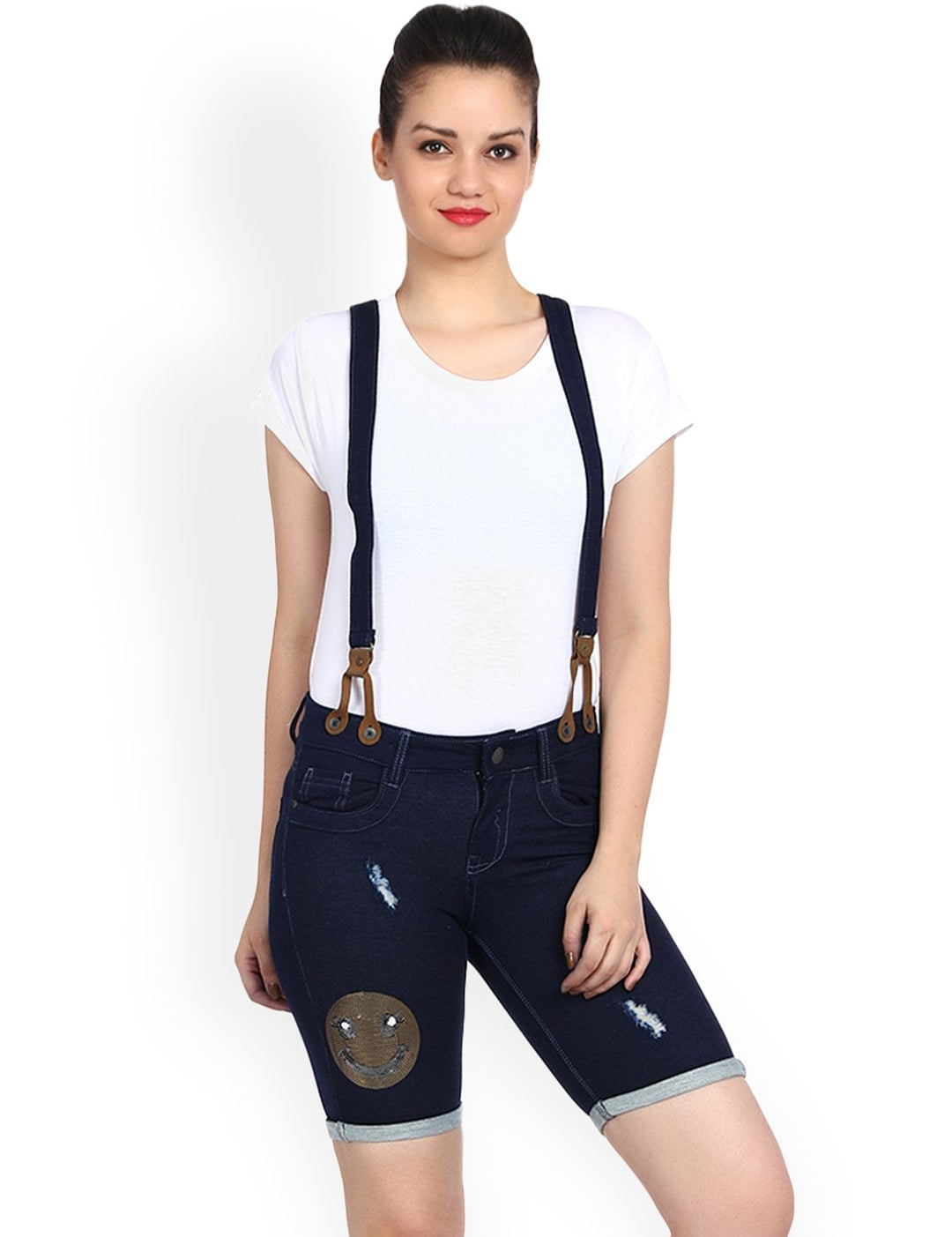 Kotty Women Blue Solid Regular Fit Denim Shorts