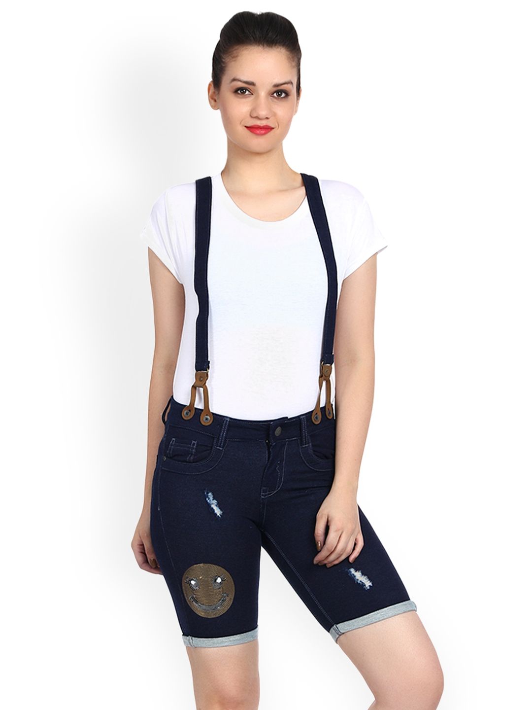 Kotty Women Blue Solid Regular Fit Denim Shorts