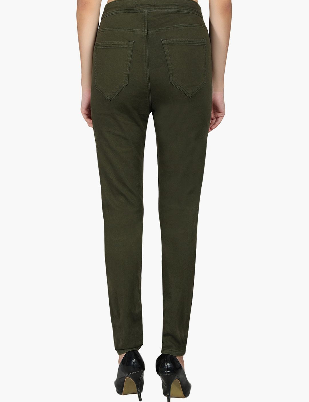 Kotty Women Olive Green High-Rise Clean Look Stretchable Skinny Fit Jeans
