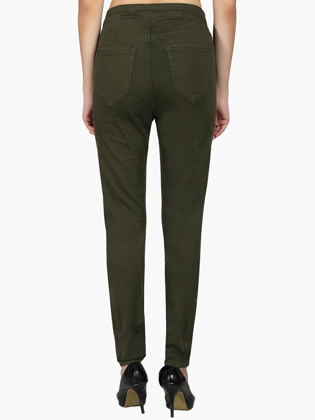 Kotty Women Olive Green High-Rise Clean Look Stretchable Skinny Fit Jeans