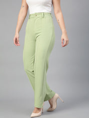 KOTTY BIZwear Women Relaxed Straight Fit High-Rise Easy Wash Pleated Parallel Trousers