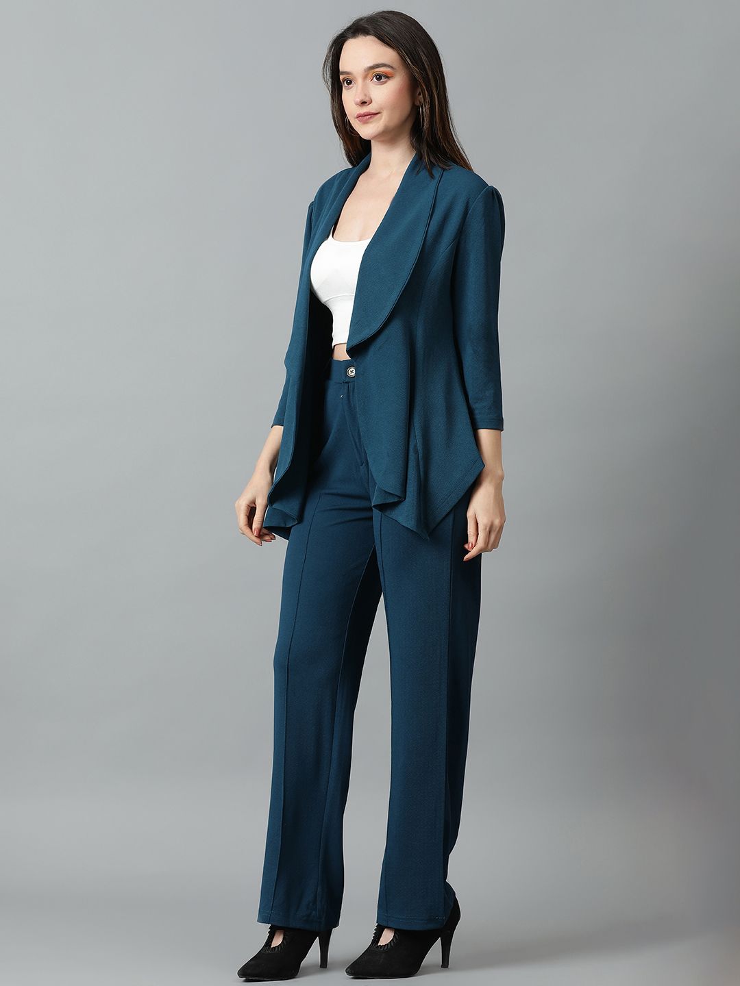 Kotty Teal Green Shawl Neck Blazer & Trousers