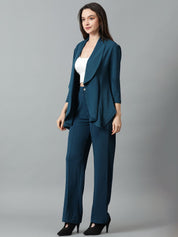 Kotty Teal Green Shawl Neck Blazer & Trousers