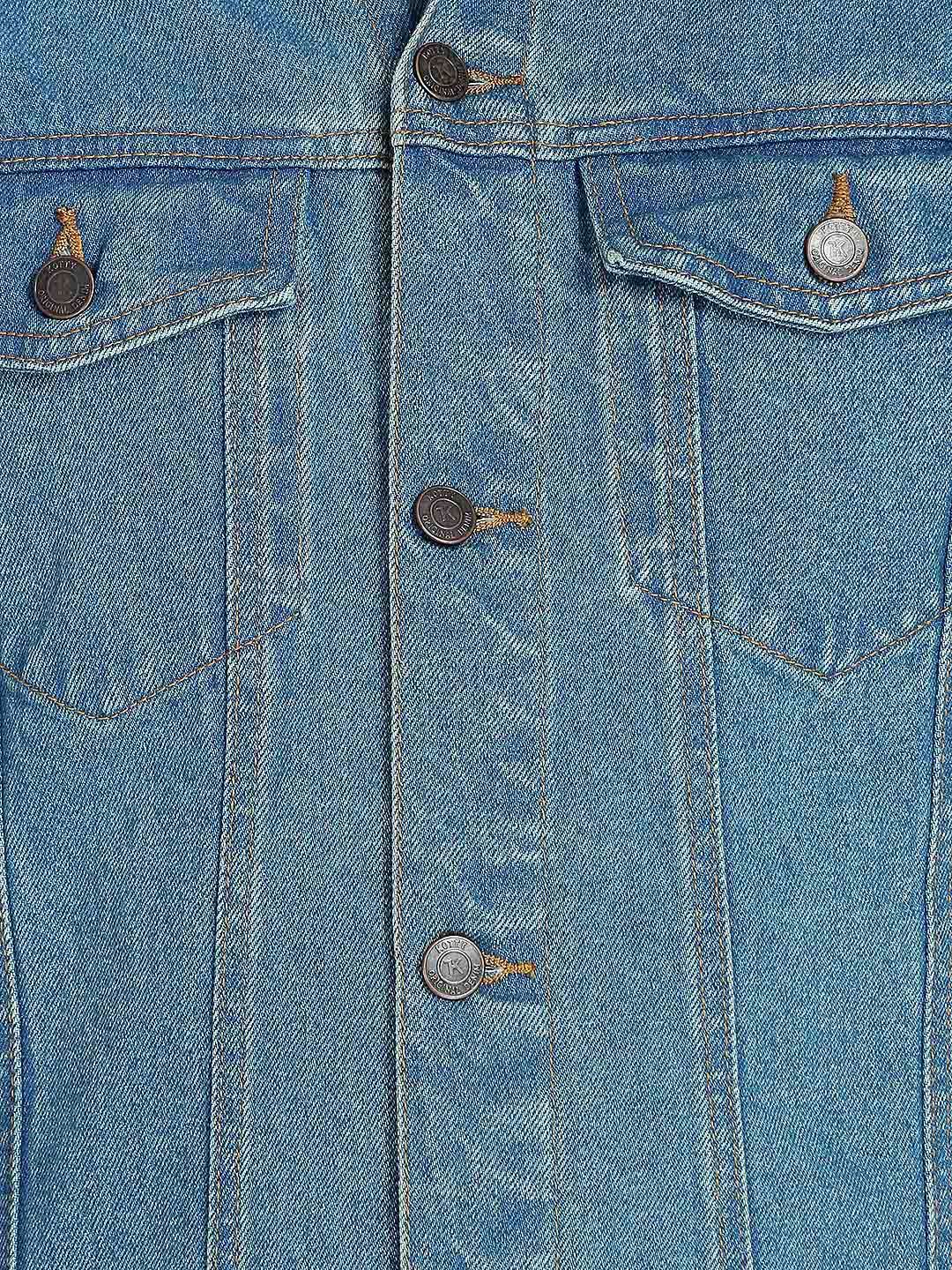 Kotty Men Blue Solid Denim Jacket