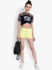 Kotty Women Yellow Self Design Regular Fit Regular Shorts