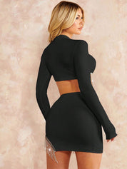 Kotty Black Round Neck Top With Skirt 