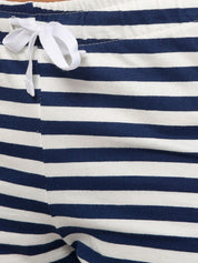 Kotty Women White & Navy Blue Striped Lounge Shorts KTTSLEEPSHORTS158
