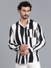 Kotty Men Spread Collar Striped Casual Shirt
