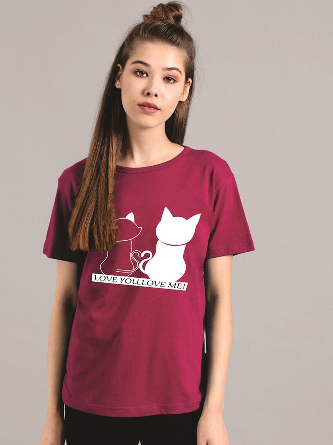 Kotty Women Maroon Printed Round Neck T-shirt