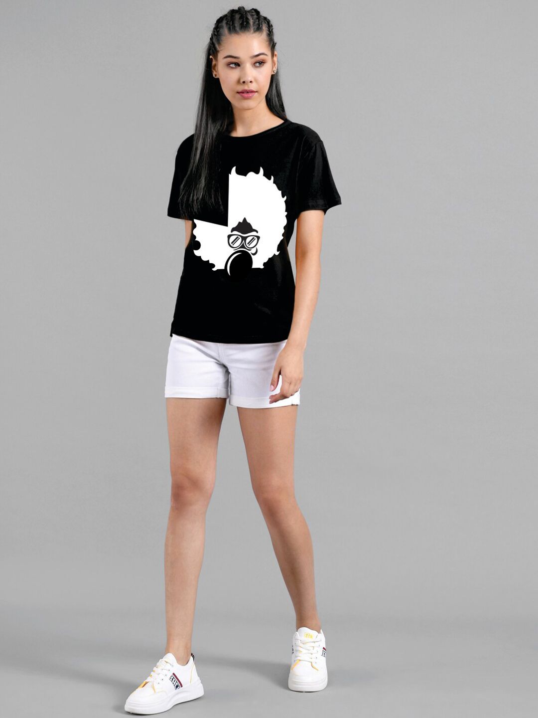 Kotty Women Black Printed Round Neck T-shirt