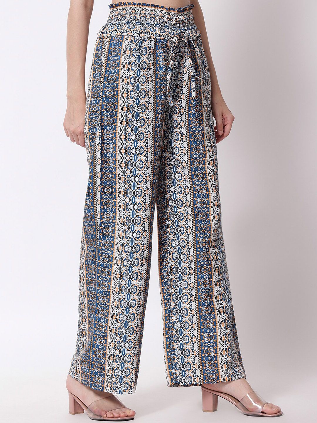 Kotty Women Blue Printed Relaxed High-Rise Easy Wash Trousers